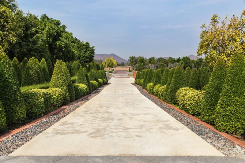 Trimmed Shrubs Along a Pathway